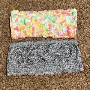 PINK Victoria's Secret Multicolor and Gray Bling Lace Bandeau Set